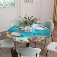 thumbnail image 5 of Turtle Round Tablecloth for 45-54 Inch Tables, Fitted Table Cover with Elastic Edge, Shark Ocean Coral Underwater Scenery Sea Waterproof Outdoor Table Cloth Protector for Patio Garden Dinner Picnic, 5 of 9