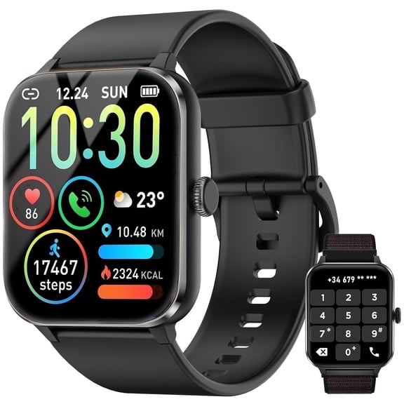 IOWODO Smart Watch for Men Women, with Bluetooth Calling, AI Voice Assistant, 100  Sports Modes, 1.85'' Fitness Tracker for Android and iPhone (Black)