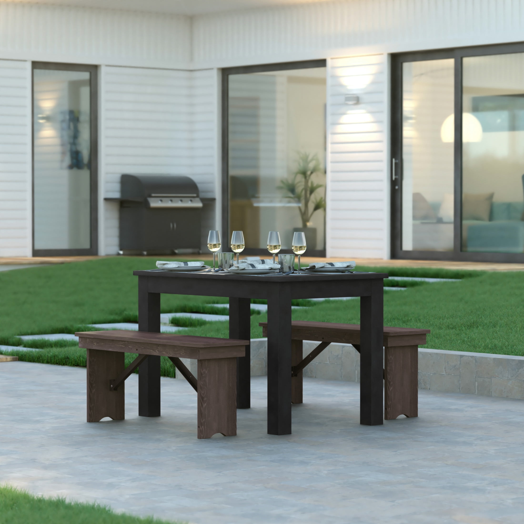 Emma + Oliver 46" x 30" Rectangular Black Wash Solid Pine Farm Dining Table