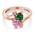 thumbnail image 3 of Gem Stone King 18K Rose Gold Plated Silver Green Nano Emerald Pink Moissanite and White Diamond Ring for Women (1.53 Cttw, Heart Shape 6MM, Gemstone May Birthstone, Size 7), 3 of 6