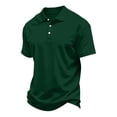 thumbnail image 3 of Hearthz Men Polo Shirts 3 Button Placket Lapel Collar Short Sleeve Shirt for Men Business Casual Golf Polos for Men Work Shirt Dark Green M, 3 of 7
