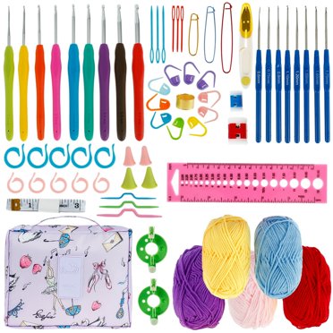 POINTERTECK 66 Pcs Kits de Crochet pour Débutants Ensemble de Crochets Colorés avec Sac de Rangement et Accessoires de Crochet Kit de Crochet Ergonomique Kit de Démarrage Pratique pour Tricots pour Adultes Enfants Cadeaux