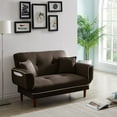 thumbnail image 3 of Canddidliike Convertible Upholstery Loveseat Modern Futon Sofa Bed w/Adjustable Angle in Brown, 3 of 8