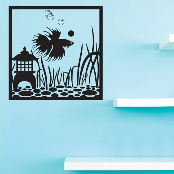 Custom Decals Fish Wall Art Size: 12 Inches x 18 Inches Color: Black