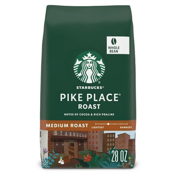 Starbucks Pike Place Roast, Whole Coffee Beans, Medium Roast Hot or Iced Coffee, 28 oz