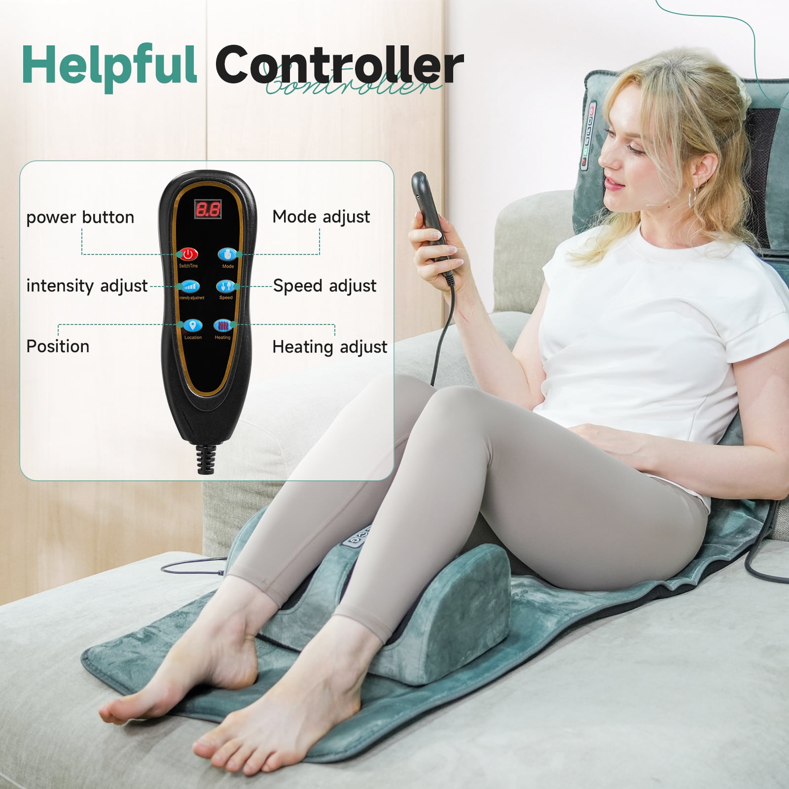 HEMXSZH Full Body Massage Mat with Remote Vibration & Heat, Foot Massage Headrest & Lumbar Pillow, Gray