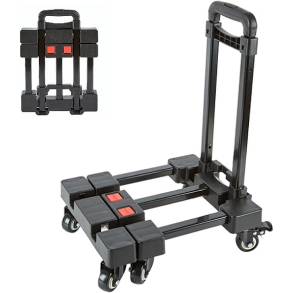 SQDWYGUO Folding Sack Truck, Portable Moving Cart with 6 Wheels,Expandable, Large Chassis,Load Capacity 150 kg for Luggage, Travel, Moving, Shopping, Office Use,Black