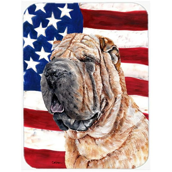 Shar Pei With American Flag Usa Mouse Pad, Hot Pad Or Trivet, 7.75 x 9.25 In.