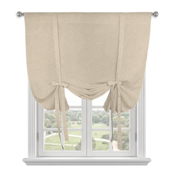 Tan Solid Color Balloon Curtains for Windows, Bedroom Curtains 54 Inch Length, Modern Minimalist Pure Color Tie Up Curtains Panels Thermal Insulated Bathroom Curtains Window 42"x54"