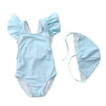 thumbnail image 2 of Mceream Girl Cross-Back Swimsuit Ruffle Strap One Piece Flounce Swimwear Sun Protection Summer Bathing Suit with Swim Hat 6M - 4T, 2 of 5