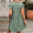 thumbnail image 5 of Dvprdro V Neck Short Flared Sleeve Ruffle Hem Loose A Line Mini Dress for Women Summer Beach Casual Solid, 5 of 7