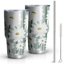 30oz Gray Daisy Flower White Blooms Pattern Tumblers Stainless Steel Tumbler with Lid and Straw,Vacuum Insulated Double Wall Travel Tumbler Cups Mug with Cleaning Brush for Coffee,Tea