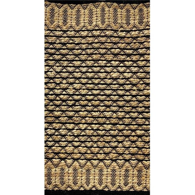 LR Resources RUGSA99641BKJ2640 Tapis Rectangle Géométrique en Jute Tissé à la Main&44; Noir
