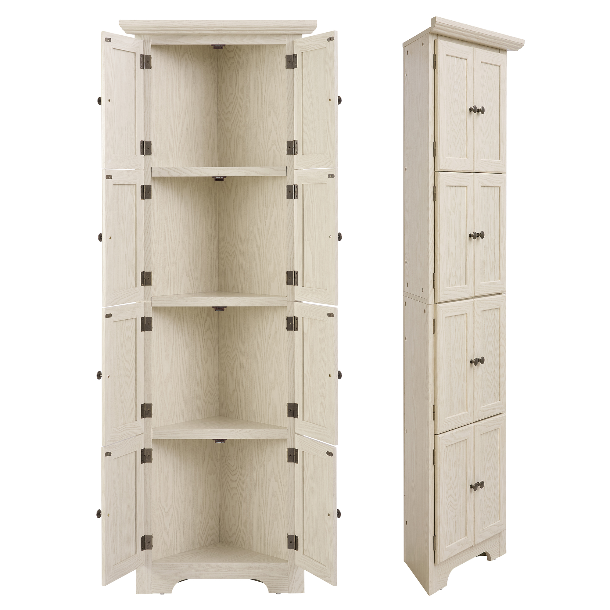 MDQMD 72'' Tall White Corner Storage Cabinet with Doors for Living Room,4 Tier Wood Pantry Cabinet for Kitchen,Freestanding Cabinet for Bathroom