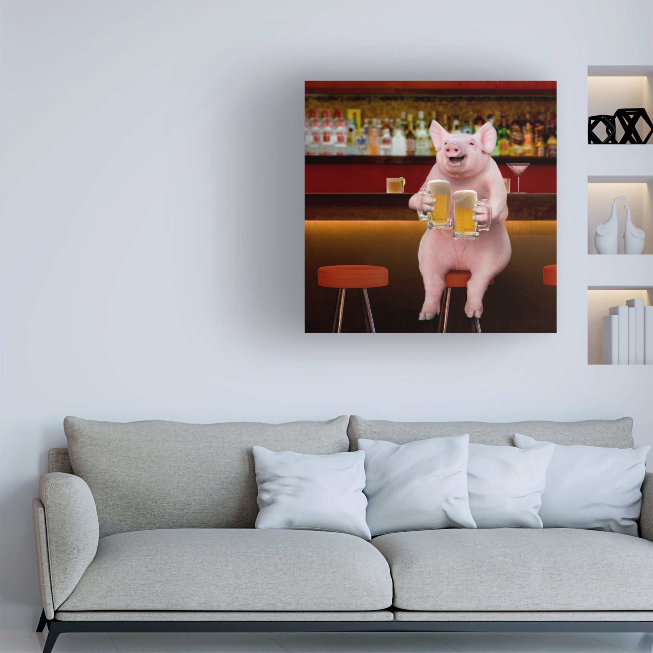 Canvas Wall Art - Lund Roeser 'Beer Hog' Wall Art for Living Room, Bedroom, or Office Décor by Trademark Fine Art - 14 x 14 Inches