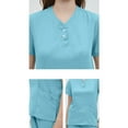 thumbnail image 3 of Summer Outfits Short Sleeve V-Neck Blouses & Shirts Sets Women's Solid Color Casual and Comfortable V-neck Short Sleeve Tops Wide Leg Long Pants Set Women Summer Outfit Light Blue l, 3 of 3