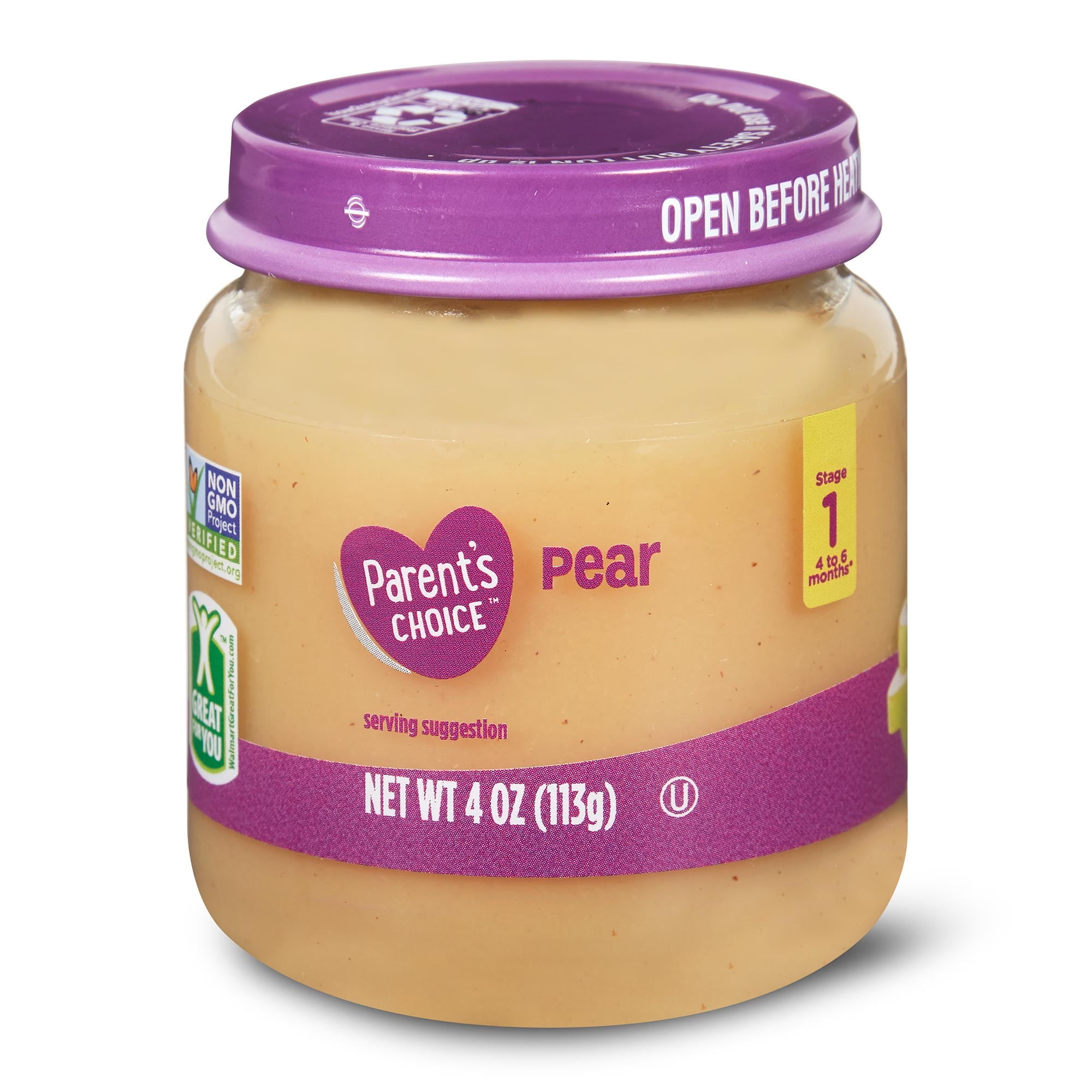 Parent's Choice Pear Baby Food, Stage 1, 4 oz. Jar