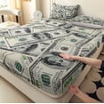 thumbnail image 2 of Orylavena Gray Green Money Print Microfiber Fitted Sheet Set, Twin, 3-Piece, 2 of 4