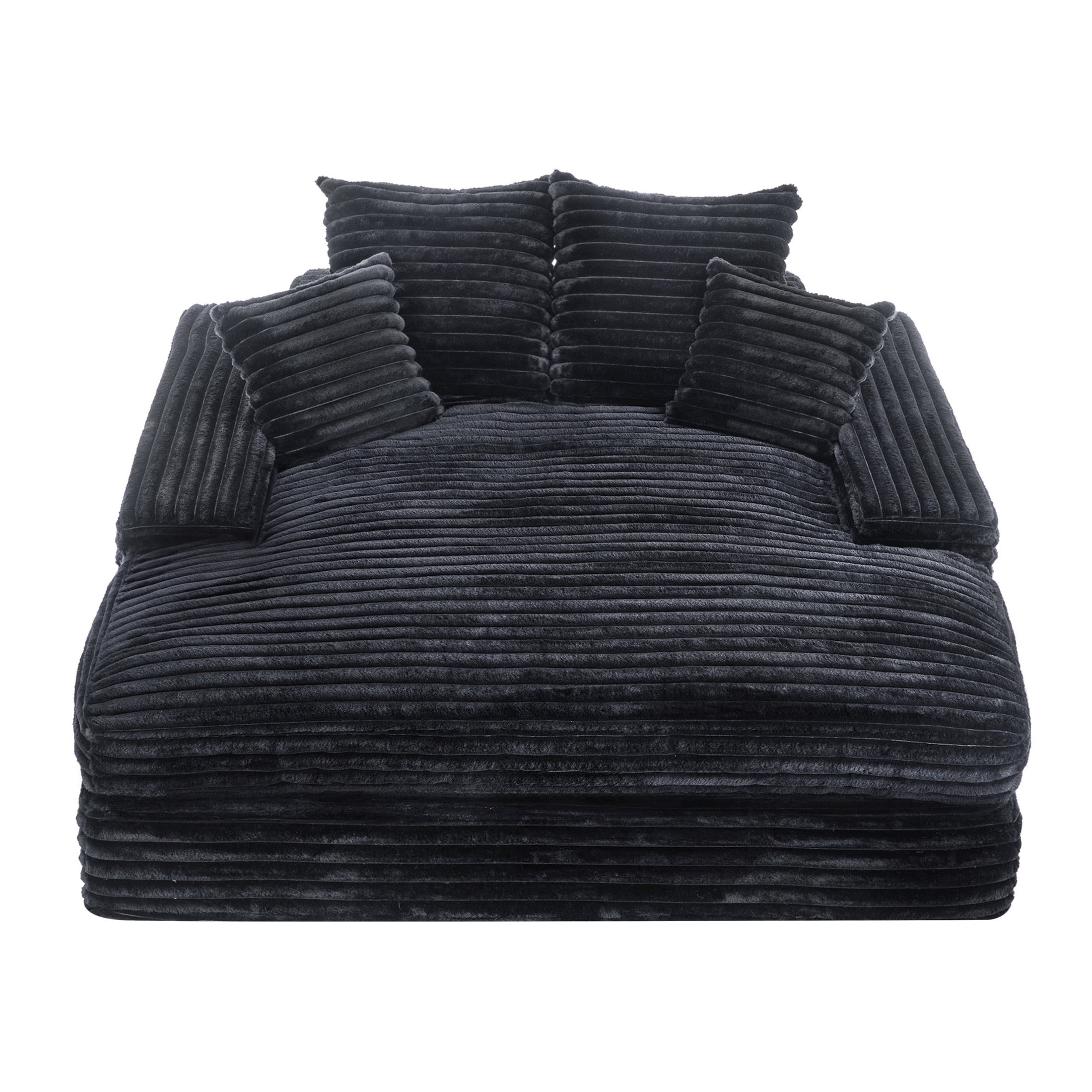 Noble House Heliox 68" Oversized Chaise Lounge Chair, Plush Corduroy Sleeper Sofa Bed with Removable Pillows, Gray