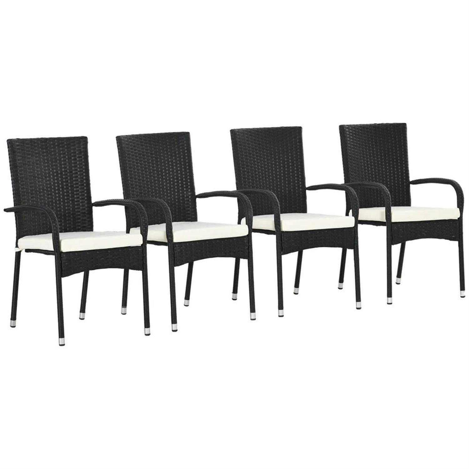 Demi Bonn Outdoor Dining Chairs Set of 4 with Armrests & Backrest, Stackable PE Rattan Patio Dining Room Chairs with Cushion for Garden, Backyard, Lawn, Black