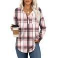 thumbnail image 2 of Flannel Shirt Women Plaid Long Sleeve Button Down Henley Shirts Dressy Casual Fall Ladies Tops and Blouses Pink L, 2 of 4