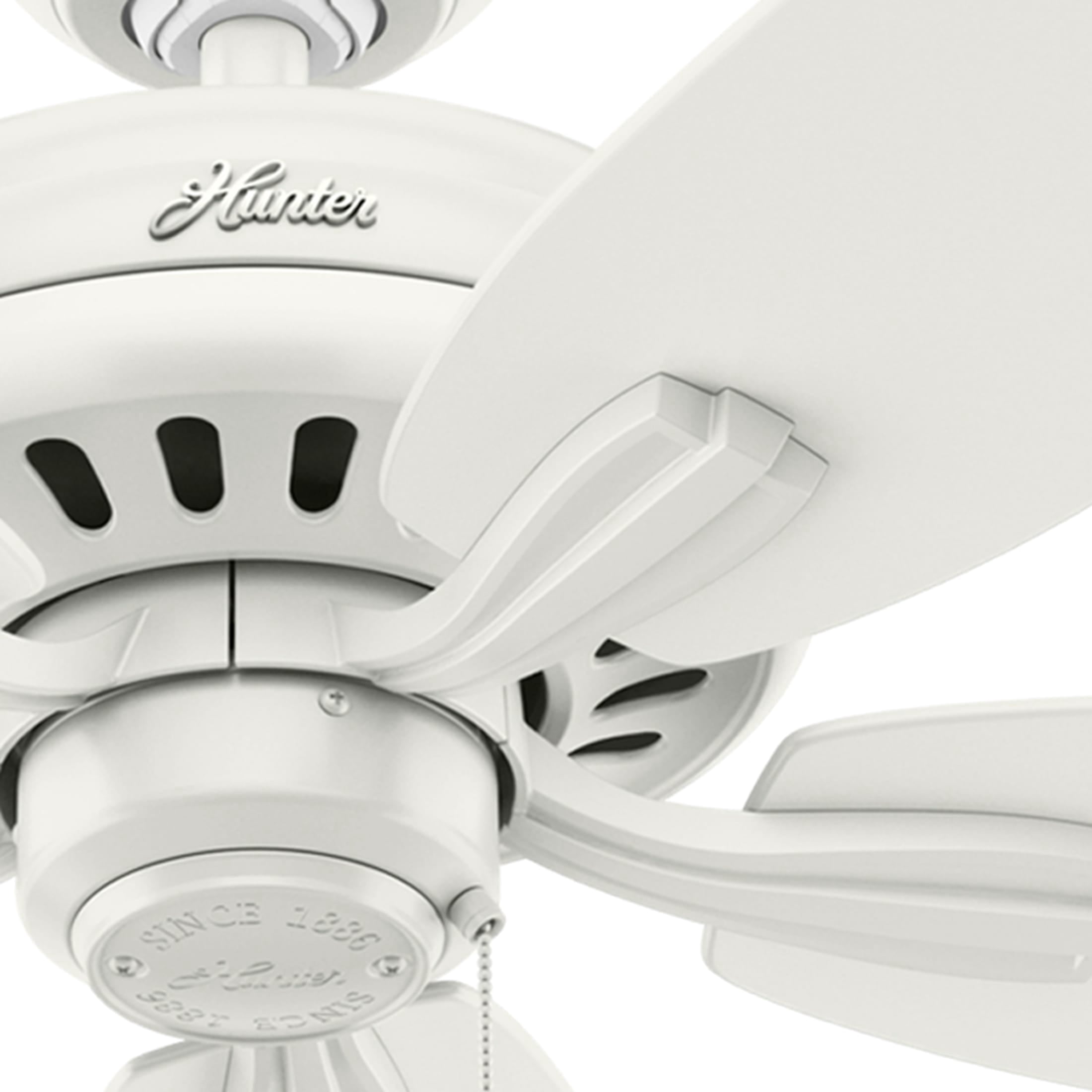 Hunter 52 inch Indoor Ceiling Fan No Light with Pull Chain - White Ceiling Fan without Light, Standard Mount, 5 Blades, For Bedroom, Living Room, or Kitchen, Quiet - Newsome 53319, Fresh White