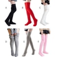 thumbnail image 2 of 1 Paire de Bas Tricotés Couleur Unie Chaussettes Hautes Jusqu'aux Genoux Accessoires de Chaussures Mignons Automne Halloween Bas Rouges, 2 of 7