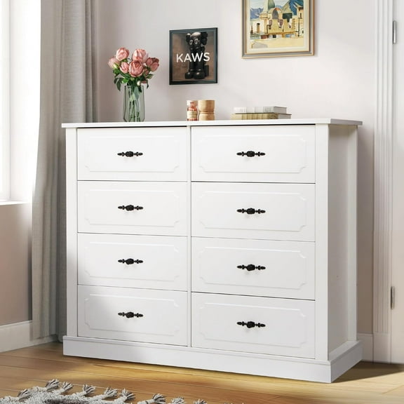 Haverchair 8 Drawer White Dresser for Bedroom, 47" Wooden Dressers Chest of Drawers, Farmhouse Double Storage Drawer Organizer for Closet, Bedroom, Living Room,Hallway, Entryway
