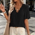 thumbnail image 2 of VBVC Women's Floral Lace Dot V Neck Blouse , Ladies' Ruffle Short Sleeve Casual Top , Eyelet Textured Shirts For Women,Black,S-2XL, 2 of 8
