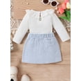thumbnail image 4 of xiaxaixu Baby Girl Fall Outfits Rib Knit Doll Collar Long Sleeve Rompers Buttons Plaid Skirts 2Pcs Clothes Set, 4 of 8