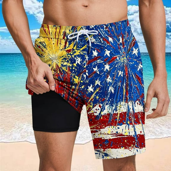 PNTUTB Men's Fashion Printed Casual Elastic Drawstring Loose Comfortable Summer Lined Beach Shorts with Pockets