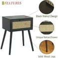 thumbnail image 3 of Mid-Century Modern Nightstand with Rattan Drawer - Black Bedside Table, 3 of 7
