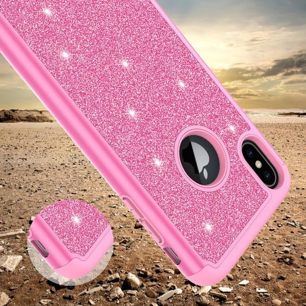 Coverlab Apple Iphone Xr Case, Glitter Cute Phone Case[screen Protector] Bling Diamond Rhinestone Bumper Silicone Sparkly Girls Women Hot Pink