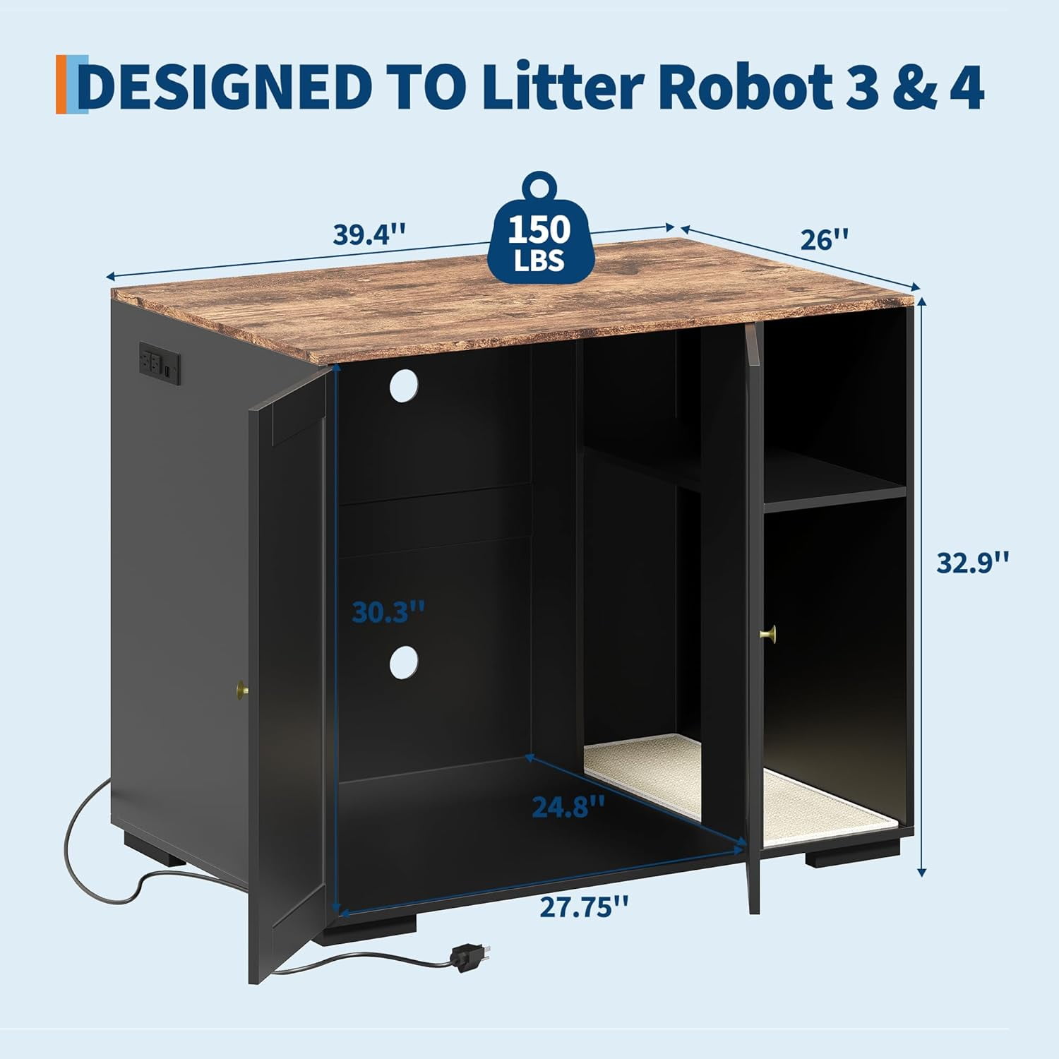M optimized Litter Robot Enclosure Cabinet, XL Cat Enclosure Furniture with Built-in Power Outlet, Mat and Dog-Proof Shelf, Fits Most Self-Cleaning Litterboxes