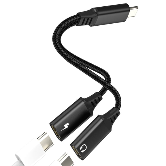 Dual USB C Headphone Splitter Type C Charging Cable Adapter for iPhone 16 15 Pro Max AUX Earphone Audio Charger Jack Cord Dongle for Apple for iPad Headset Converter Compatible for Samsung Car