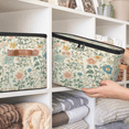 thumbnail image 5 of ADECORIVY Vintage Artistic Wildflowers Storage Bin with Lid, Decorative Storage Boxes Cube for Shelves, Foldable Storage Baskets Closet Clothes Organizer with Handles, 5 of 8
