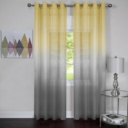 Semi Sheer Ombre Grommet Curtain Panel 52x63  Grey / Yellow  Walmart.com