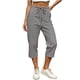 thumbnail image 3 of TaTaai Women's High Waist Linen Pants Elastic Drawstring Waistband with Decorative Ruffles Loose Straight Leg Cropped Length Casual Trousers Featuring Side Pockets Gift, 3 of 7