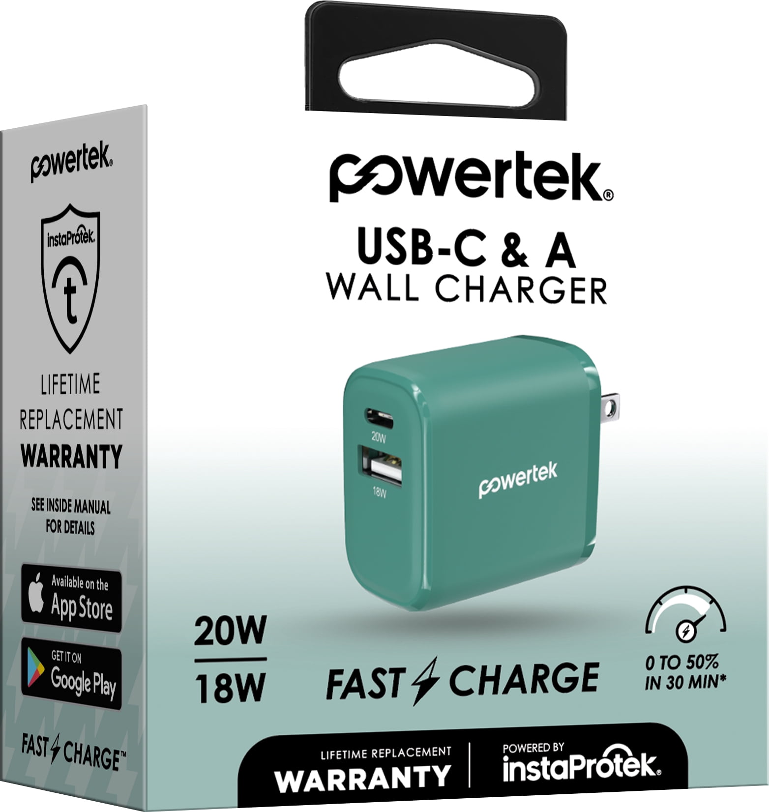 Liquipel Powertek 20W A/C Combo Wall Charger Woven - Green