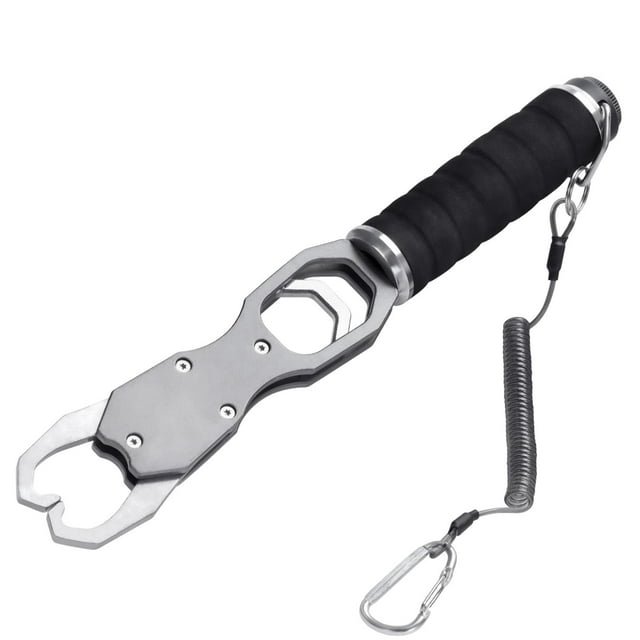 Pinza para labios de pescado con escala, suministros de pesca profesionales, portátil y ligero. Gris