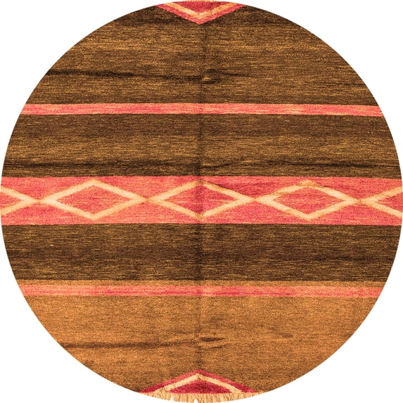 Ahgly Company Indoor Round Abstract Orange Modern Area Rugs, 4' Round