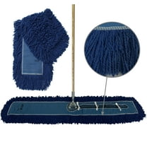 Industrial Dust Mop Kit – Includes 60 Inch Blue Twisted Closed Loop Mop Head, Wood Handle, and Heavy-Duty Wire Frame – Commercial Grade for Janitorial & Facility Cleaning