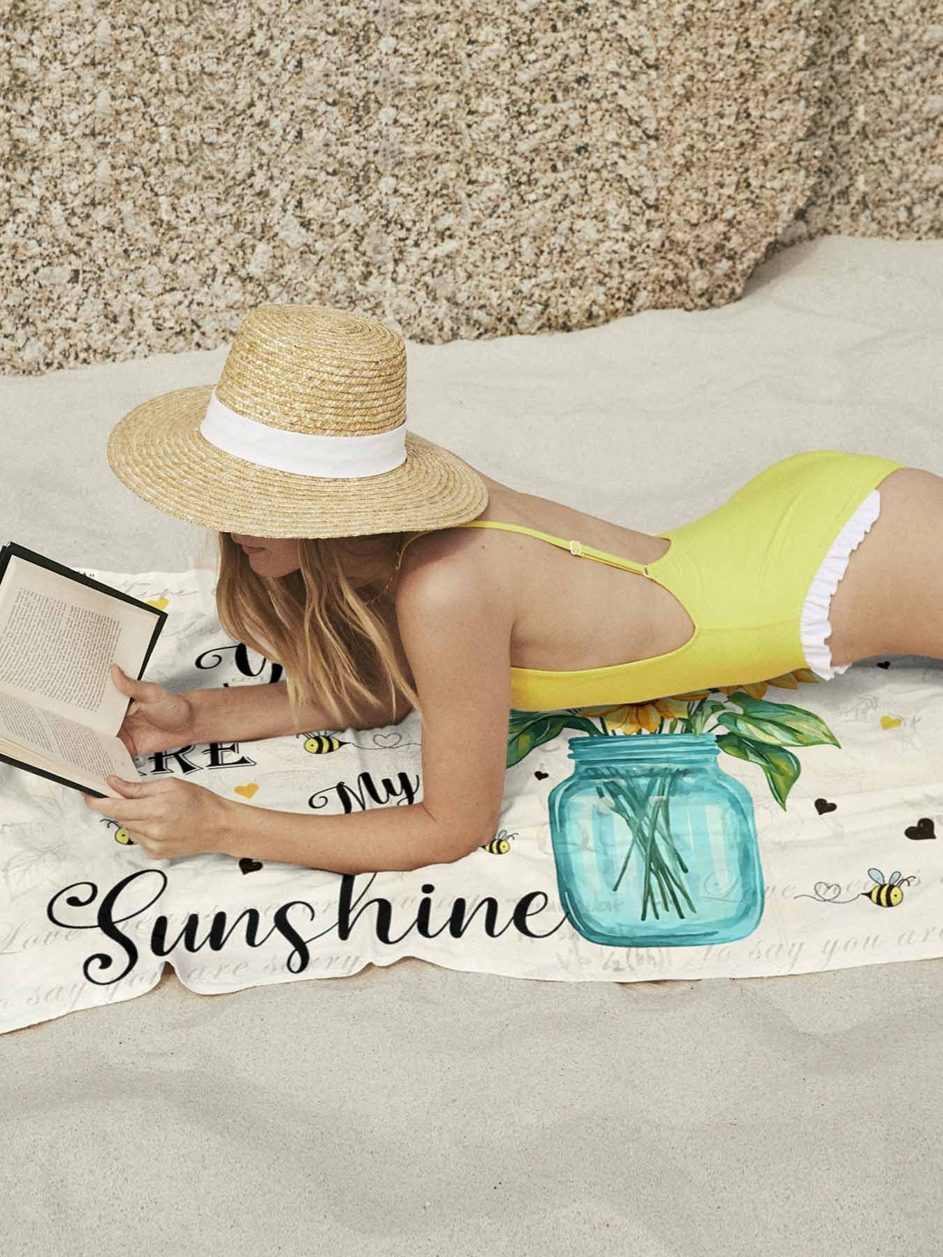 You Are My Sunshine Beach Towels Blanket Soft & Absorbent Quick Dry Microfiber Vintage Sunflower Motivational&nbsp;Quotes Pool Towels for Swimming ,Yoga, Sports, Gym, Camping,Large 30X60in,