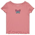 thumbnail image 5 of BTween 4-Pack Rib Knit Girls Tops - Short Sleeve Lettuce Trim Ribbed Girl Shirts - Yellow/Pink/White, Size 7-8, 5 of 5