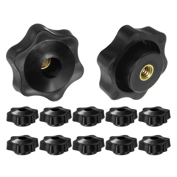 12 Pieces Star Knobs 1/4-20 Thread 38mm 6-Point Head Brass Insert Through Hole Threaded Hand Knob Black