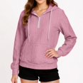 thumbnail image 4 of WTOBBY Women's Solid Color Cable Knit Hoodie, Drawstring Casual Pullover, Soft Fleece Lined Sweatshirt with Front Pocket for Hands Warming Comfort,Pink 2XL, 4 of 6