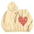 thumbnail image 2 of FASHOFT Valentine's Day Hoodies for Women Love Heart Graphic Sweatshirt Long Sleeve Pullover Cute Tops Beige L, 2 of 4