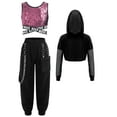 thumbnail image 2 of Hansber Kids Girls Street Hip Hop Jazz Dance Outfits 3-Piece Long Sleeve Hoodie Crop Top with Cargo Pants Set Pink 14, 2 of 5