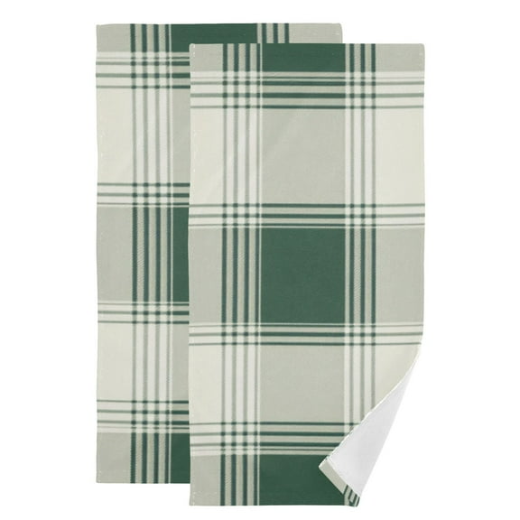 Tartan Fabric Green Plaids Hand Towel Absorbent Bath Towels for Bathroom Sports Gym 28" x 14" Set of 2