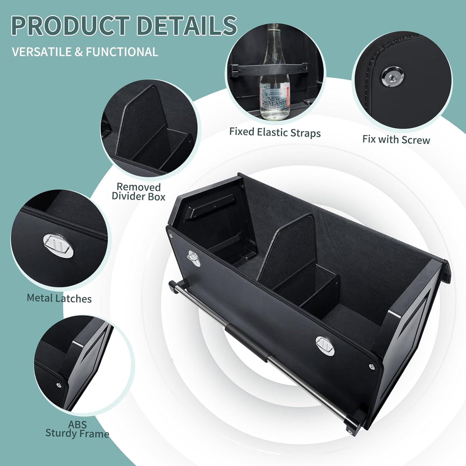 Car Organizer Trunk, Durable Collapsible Leather Trunk Organizer with Lid and Sturdy Handle, Auto Cargo Storage Compartments, SUV/Car Accessories for Men/Women (11.4 x 27 x 12.2, Black)